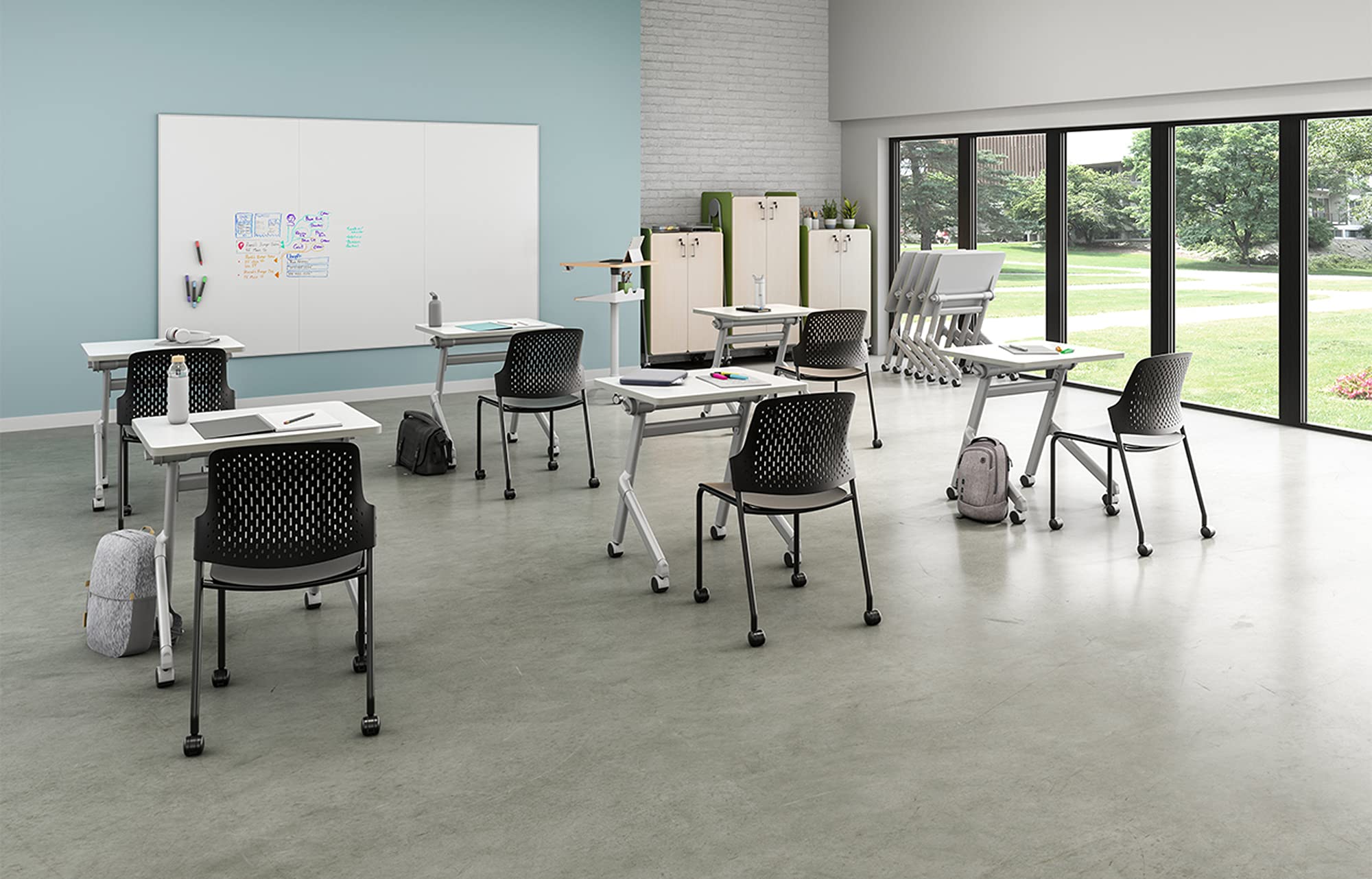 Safco Products 3934SBU Whiffle Typical 14, Double Column 12-Tote 4-Shelf Doored Rolling Storage Cart with Magnetic Dry-Erase Back, Spectrum Blue, 48&quot; H, Tall