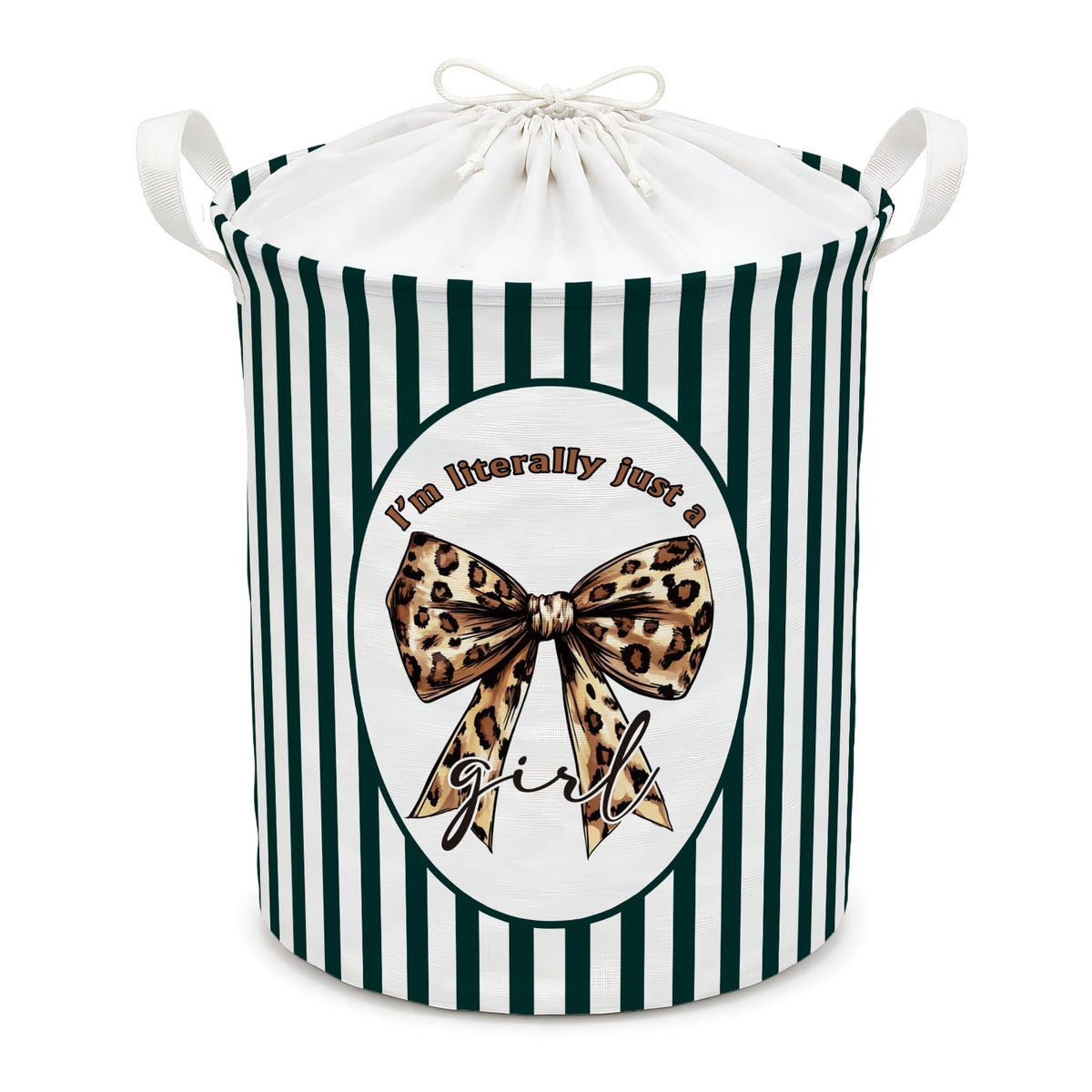 Qskjre Coquette Leopard Bow Laundry Basket, Preppy Girls Cheetah Bathroom Decor, Im Literally Just a Girl Striped Laundry Hampe
