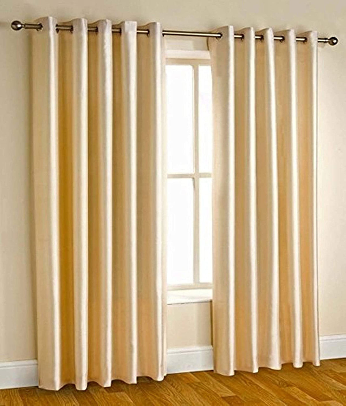 HOME UTSAV Plain Eyelet Polyester Curtains for Long Door 10 Feet, Pack of 2, Cream