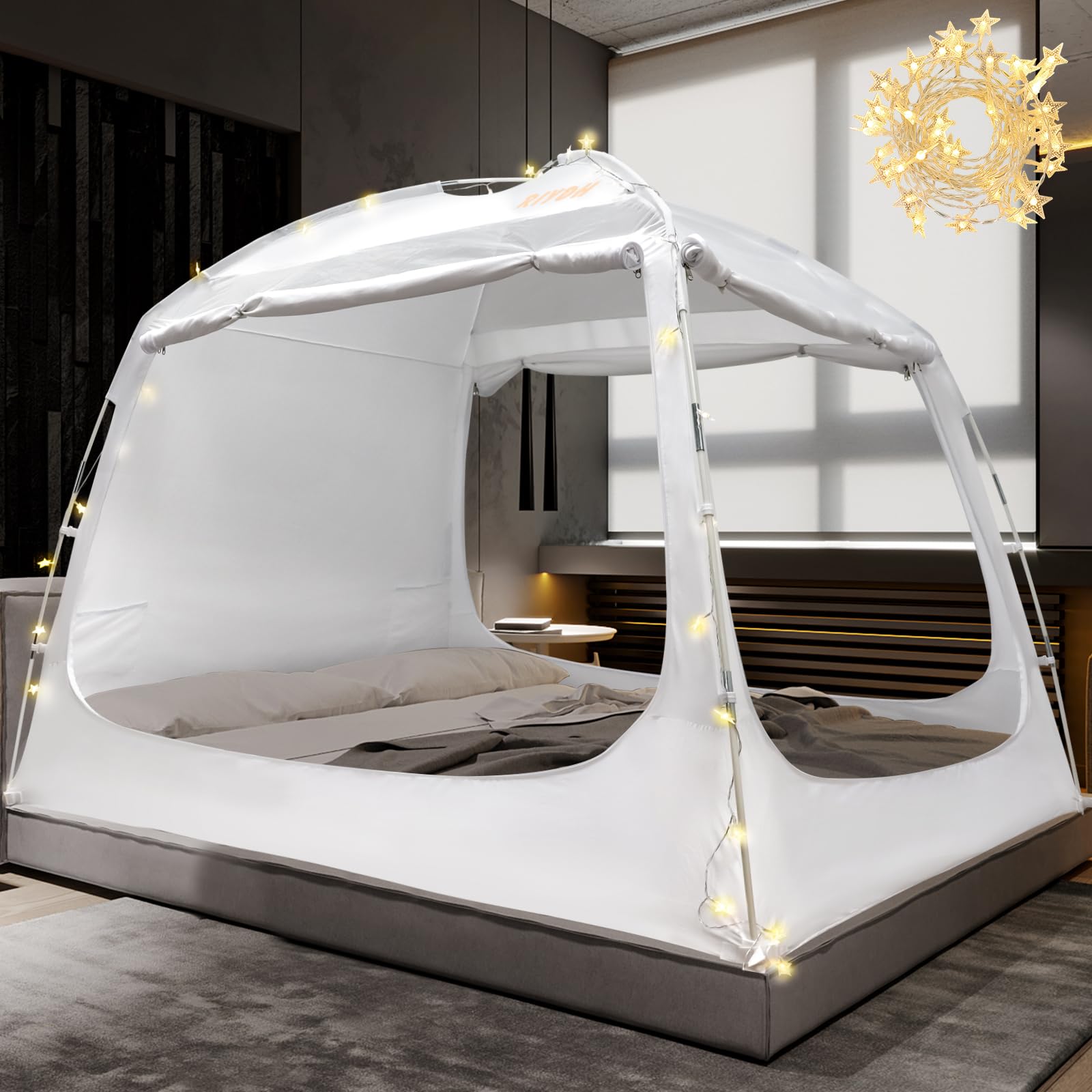 Riydh Bed Tent Bed Canopy Queen Size For Adult And Kids - Portable Sleeping Tents Indoor Dream Tents 80% Blackout With String Li