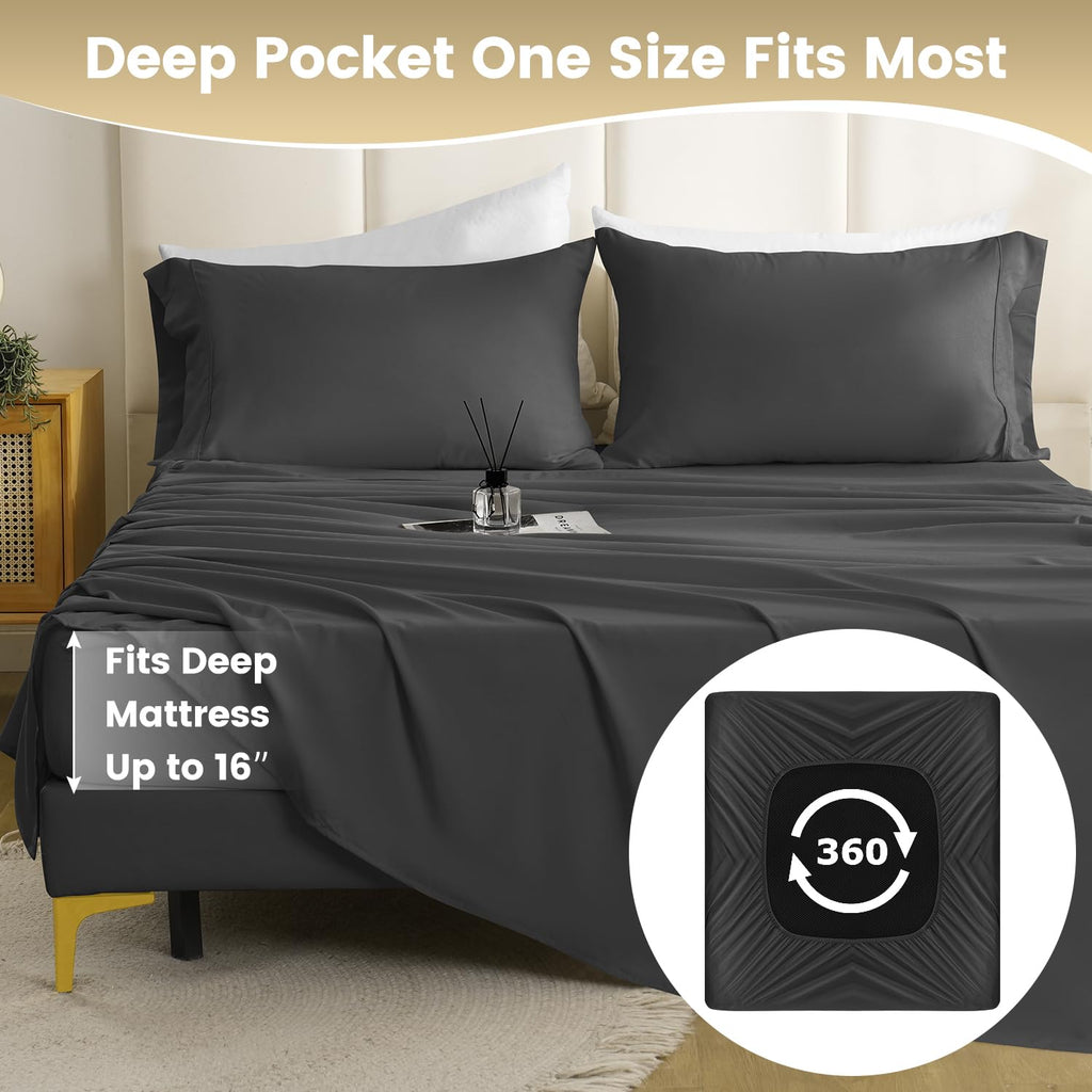 Cozysmile California King Sheet Set - Luxury 4 Piece Breathable Super Soft Bed Sheet & Pillowcase Set, 16'' Deep Pocket Wrinkle
