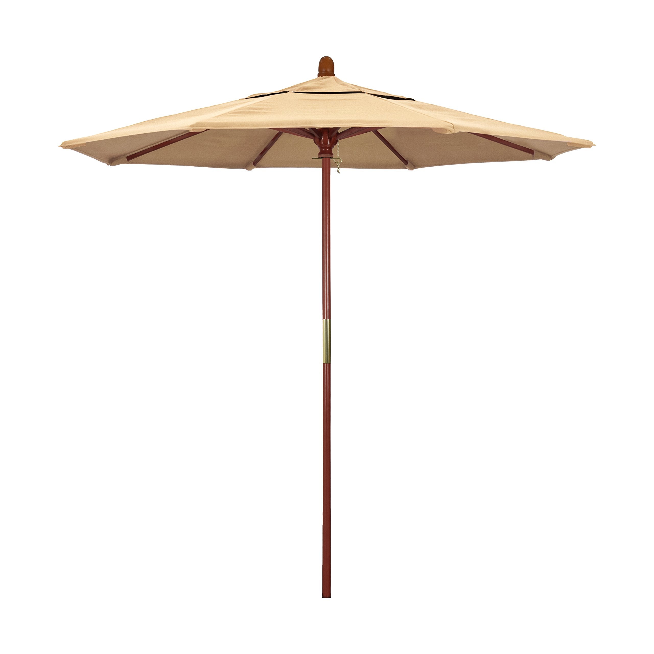 California Umbrella 7.5' Rd. Wooden Market Umbrella, Push Open Pin Stop , Sunbrella Antique Beige