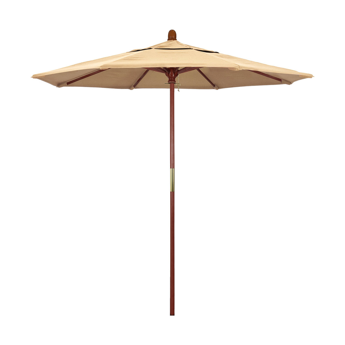 California Umbrella 7.5' Rd. Wooden Market Umbrella, Push Open Pin Stop , Sunbrella Antique Beige