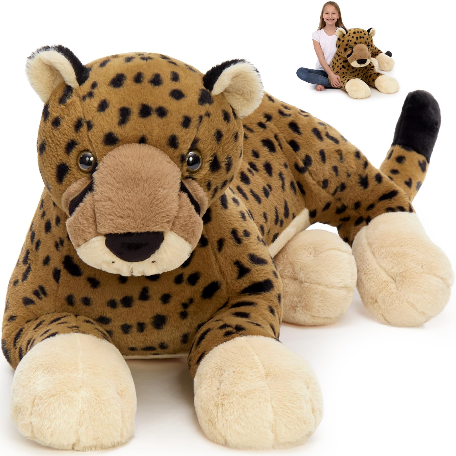 MaoGoLan Large Cheetah Stuffed Animal for Boy, Giant Cheetah Plush Toy for Girl, Ridable Stuffy Leopard for Kid, Stuffed Leopard