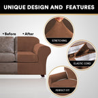 Princedeco 2 Piece Chair Cover Velvet Chair Slipcovers Soft Armchair Cover Furniture Protector With Arms Width Up To 49 Inch Chair Sofa Cover With Individual Cushion Covers(Small, Caramel)