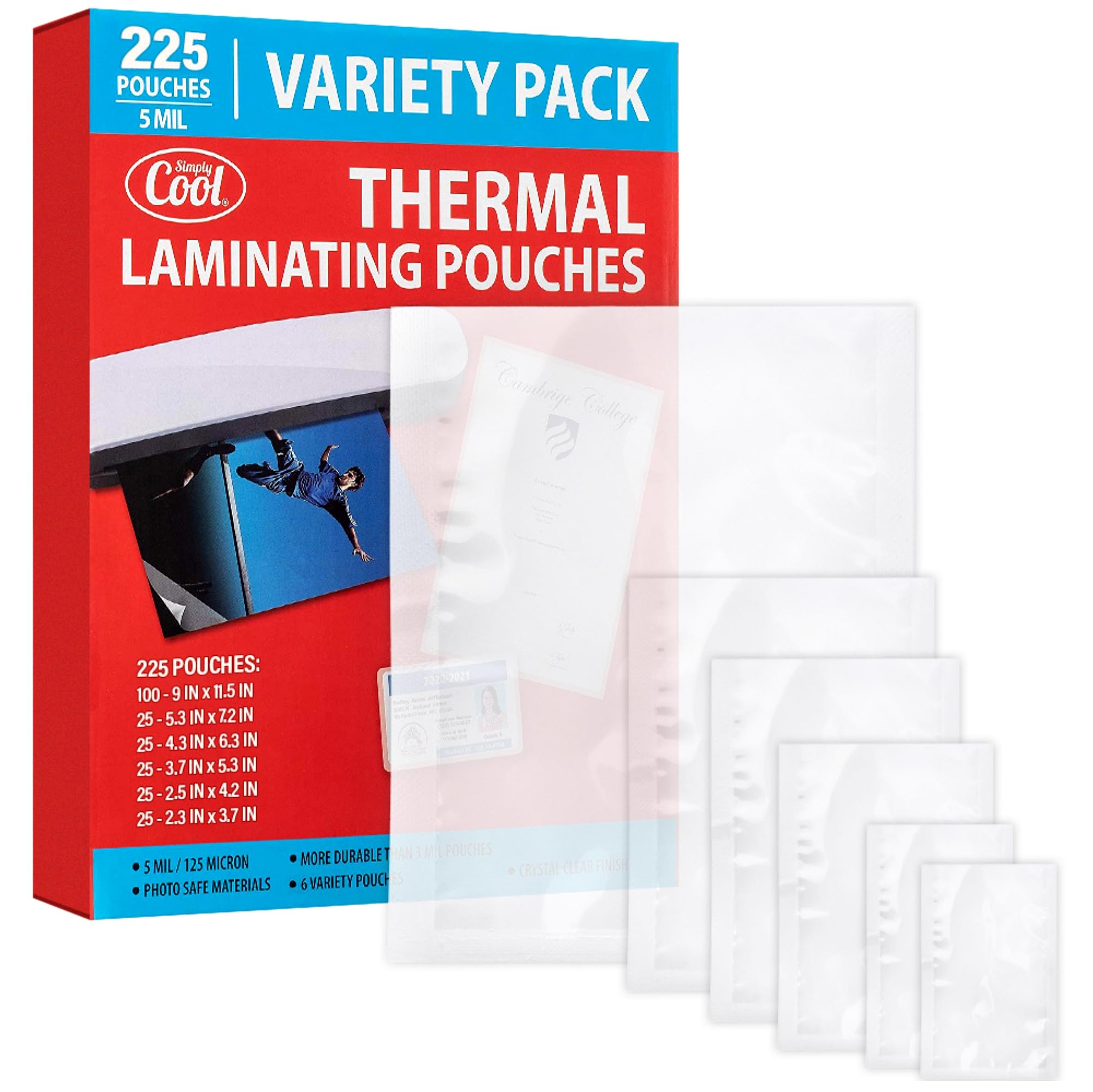 5Mil Thermal Laminating Pouches (225 Count) Letter, Photo, Card, Notecard, Id Badge And Business Card Sizes Dry-Erase Friendly S
