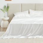 Love'S Cabin Satin Queen Sheets Set - 4 Piece White Silky Satin Bed Sheets Queen Set With Deep Pocket, Luxury Silk Feel Satin Queen Size Sheet Set (1 Flat Sheet,1 Fitted Sheet,2 Pillow Cases)