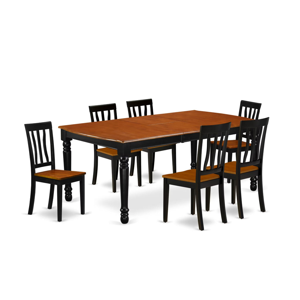 East West Furniture DOAN7-BCH-W 7 Piece Modern Dining Table Set Consist of a Rectangle Wooden Table with Butterfly Leaf and 6 Dining Chairs, 42x78 Inch, Black & Cherry