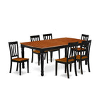 East West Furniture DOAN7-BCH-W 7 Piece Modern Dining Table Set Consist of a Rectangle Wooden Table with Butterfly Leaf and 6 Dining Chairs, 42x78 Inch, Black & Cherry