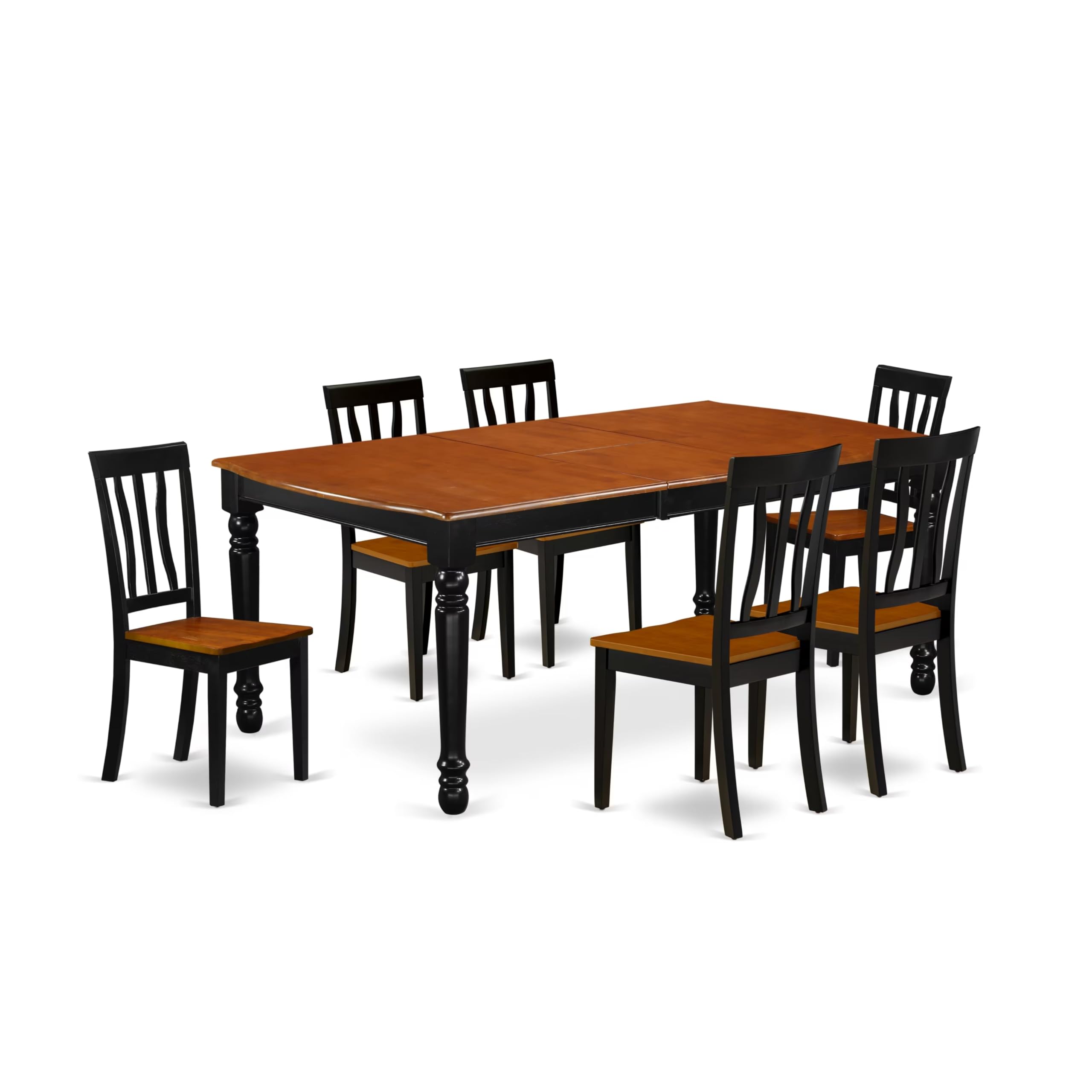 East West Furniture DOAN7-BCH-W 7 Piece Modern Dining Table Set Consist of a Rectangle Wooden Table with Butterfly Leaf and 6 Dining Chairs, 42x78 Inch, Black & Cherry