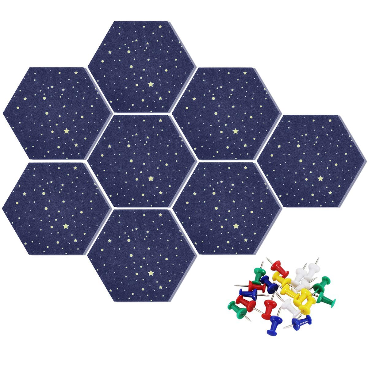 Uoisaiko Felt Hexagon Bulletin Board With 20 Push Pins, Pack Of 8 Notice Boards For Home Office Kitchen, Push Pin Board Felt Wal