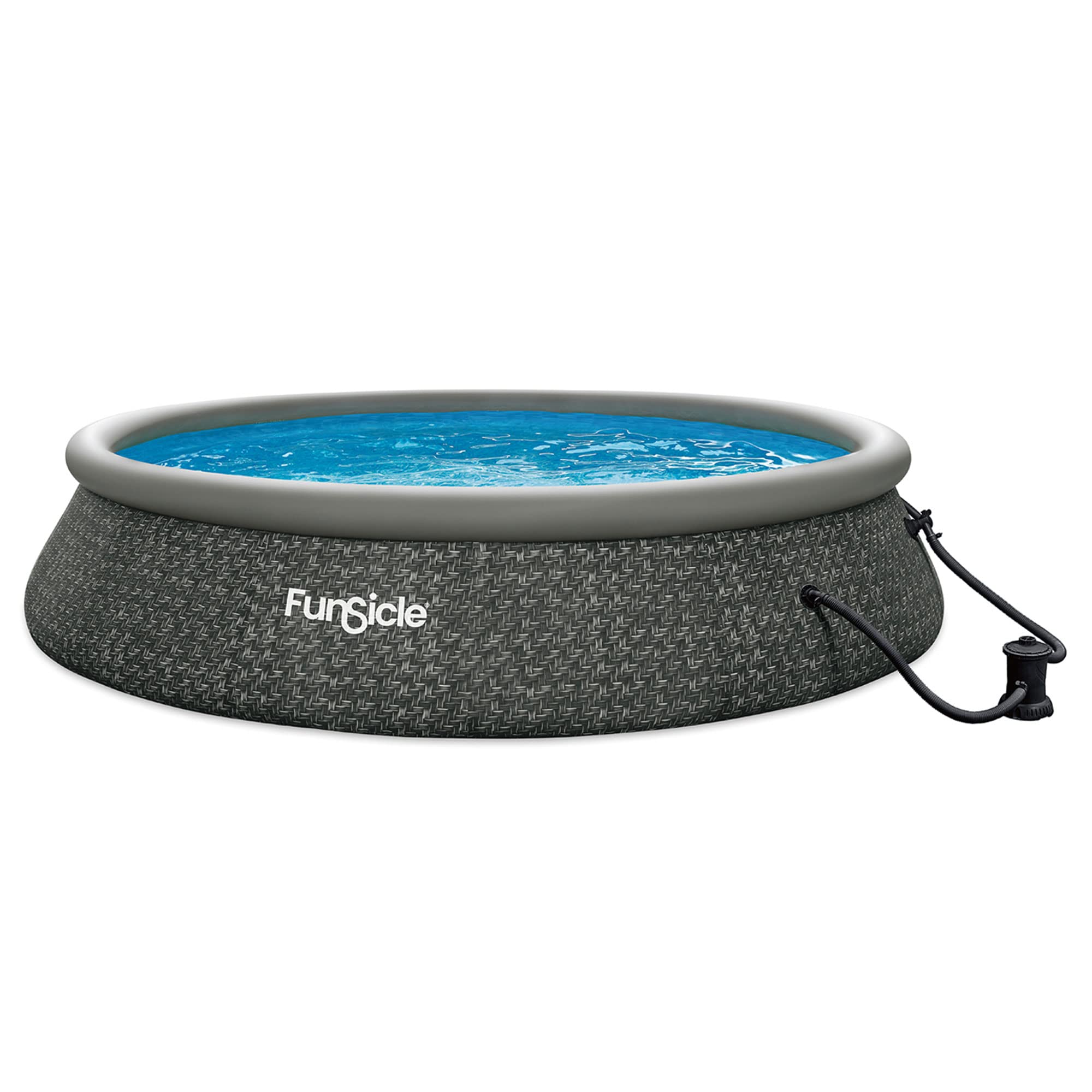Summer Waves P1A01536A 15Ft X 36In Round Quick Set Inflatable Ring Above Ground Swimming Pool With Filter Pump, Dark Gray Herrin