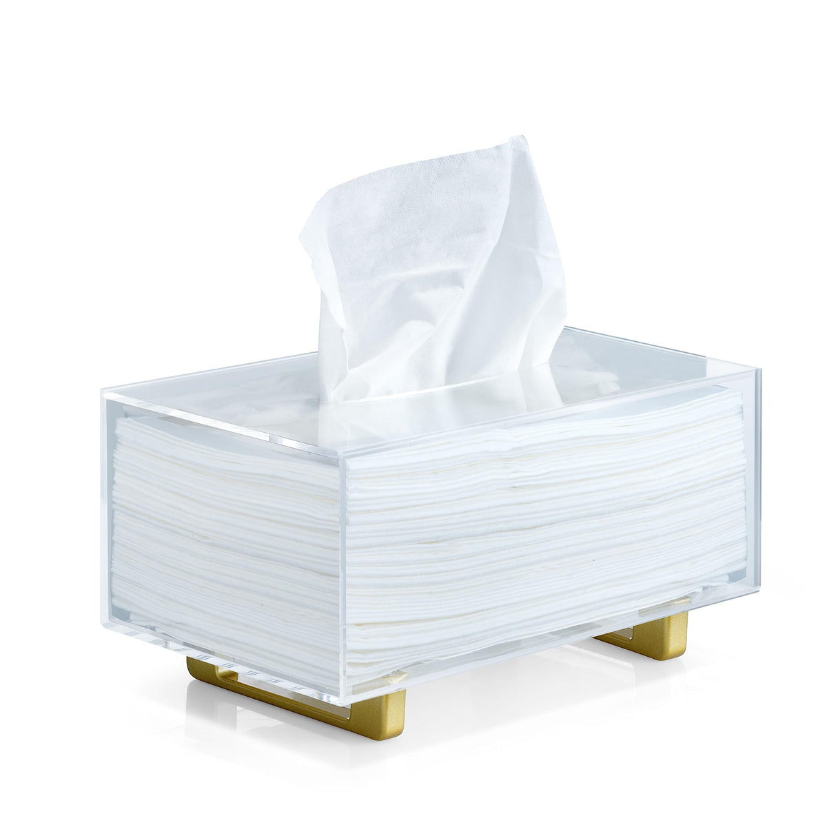 YoBa Thick Acrylic Tissue Box Holder Rectangular Clear Tissue Box Dispenser with Gold Plated Aluminum Legs for Bathroom, Kitchen