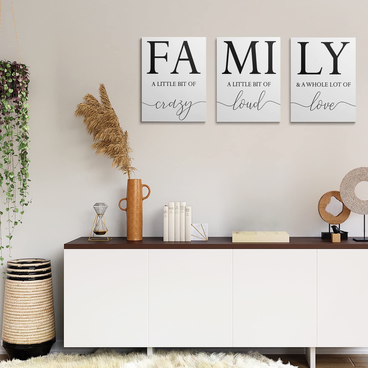 Gubiyu Home Family Wall Decor, Set Of 3 Inspirational Canvas Prints Black And White Framed Canvas Art Paintings Wood Wall Decora