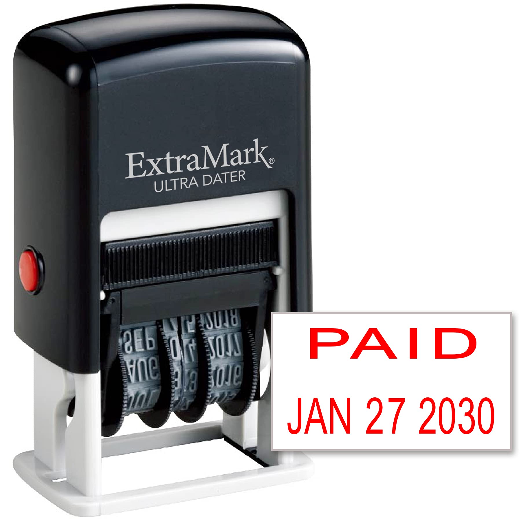 Extramark Ultra Dater Self-Inking Rubber Date Office Stamp With Paid Phrase & Date - Style 1, Red Ink, 12-Year Band