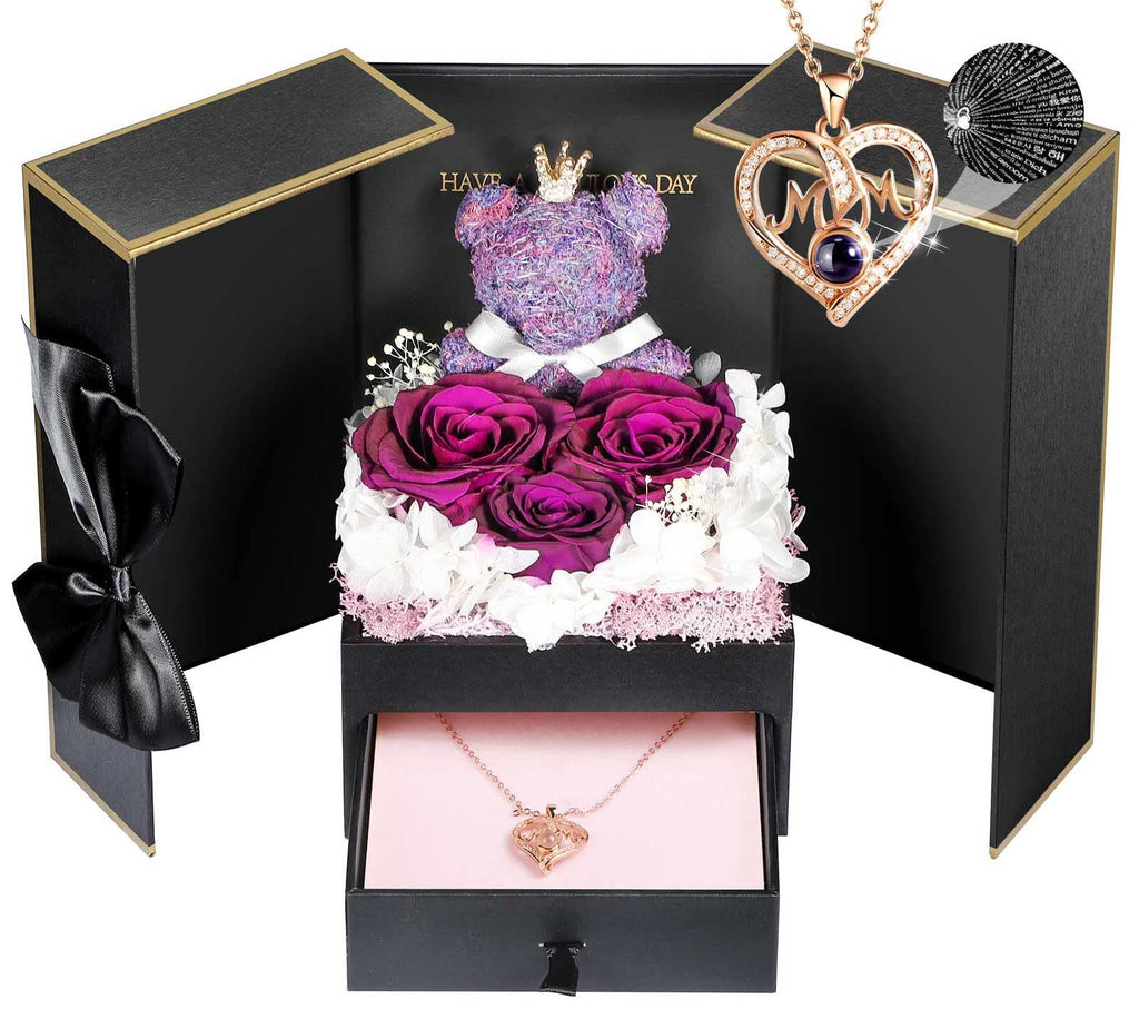 Addwel Gifts For Mom From Daughter And Son, Mom Birthday Gift Idea From Kids, Unique Preserved Real Roses With I Love You In 100