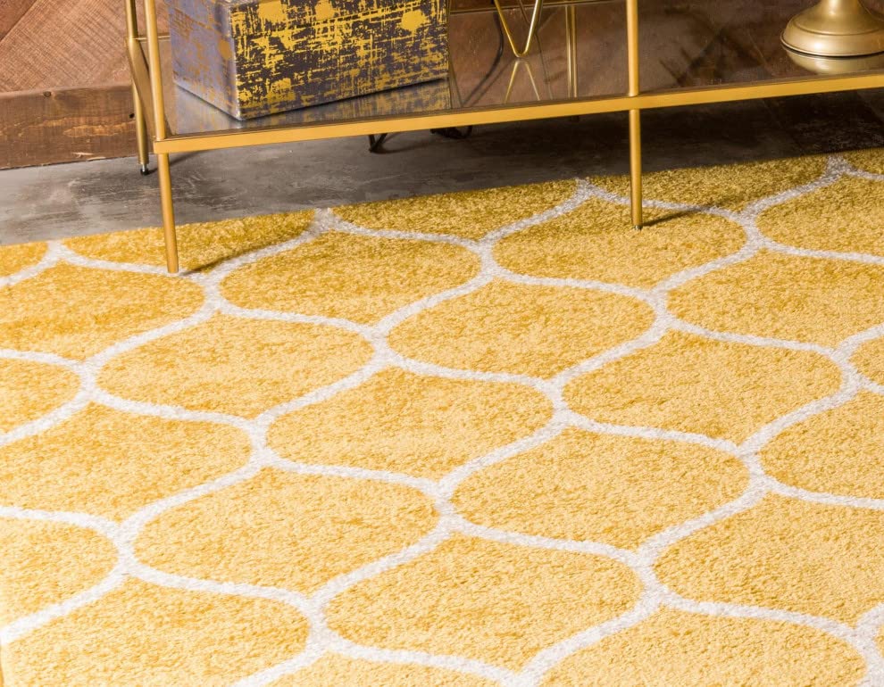 Unique Loom Trellis Frieze Collection Area Rug - Rounded (10' X 13', Yellow/ Ivory)