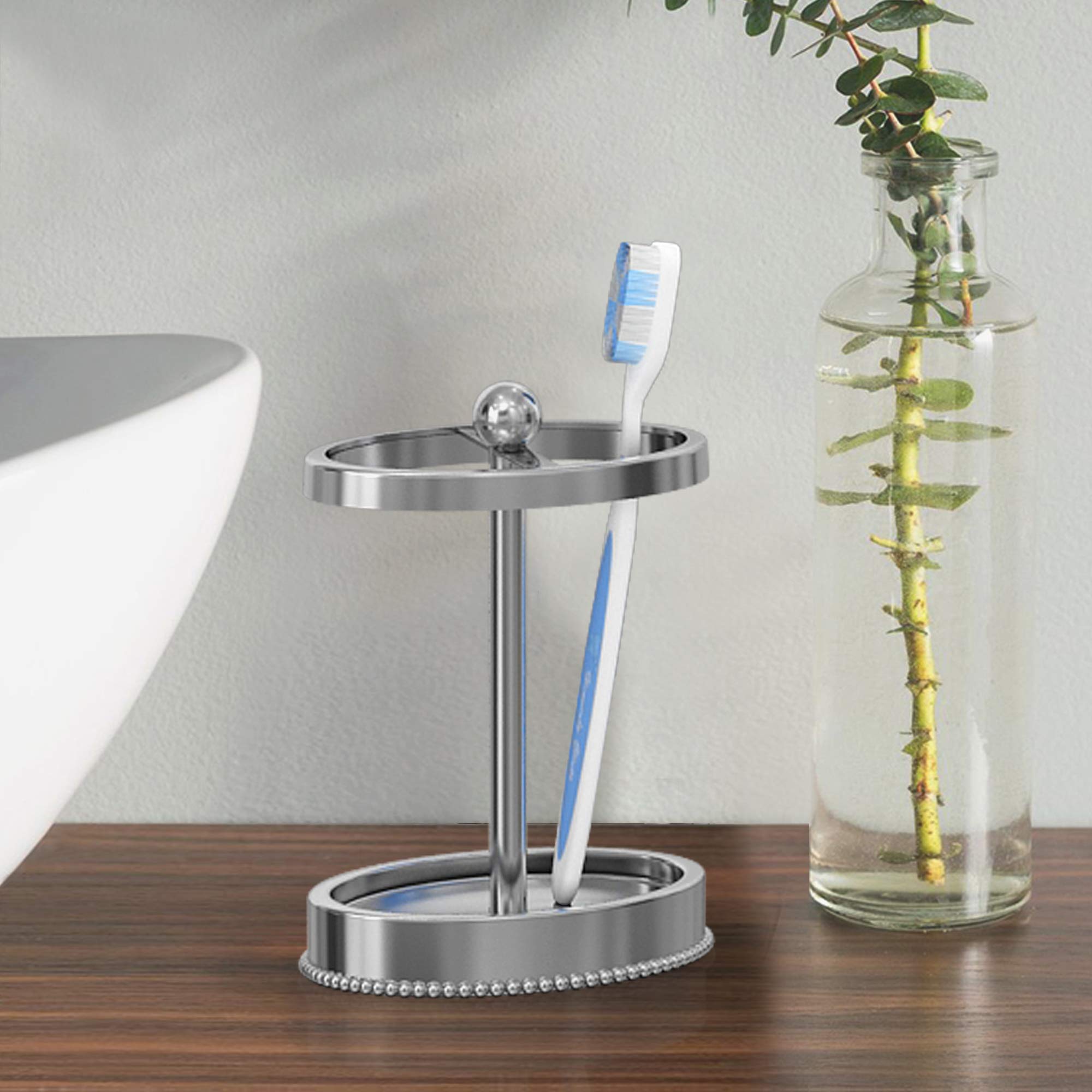 Nu Steel 18/8 Stainless Steel Chic Beaded Toothbrush Holders Storage, Bath Collection, Bathroom Vanity Countertops Shiny Finish,