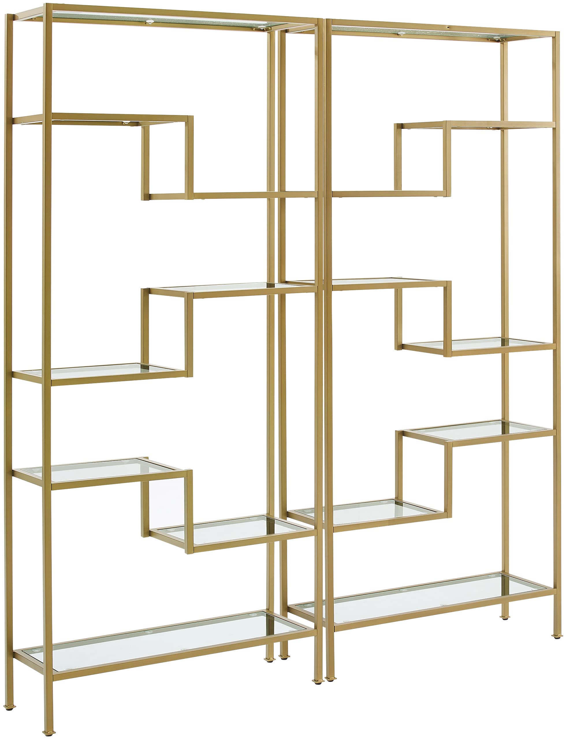 Crosley Furniture Sloane 2-Piece Bookshelf Set with Glass Shelves, Bookcase Storage, Gold