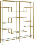 Crosley Furniture Sloane 2-Piece Bookshelf Set with Glass Shelves, Bookcase Storage, Gold