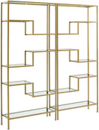 Crosley Furniture Sloane 2-Piece Bookshelf Set with Glass Shelves, Bookcase Storage, Gold