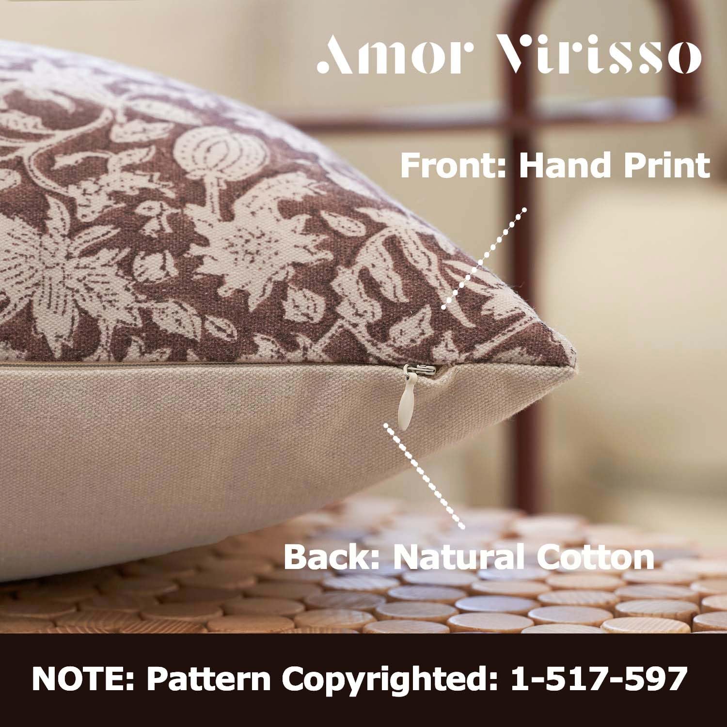 Amor Virisso Throw Pillow Covers 20X20 Floral Pillow Covers Block Print Farmhouse Neutral Pillow Covers Decorative Accent Throw