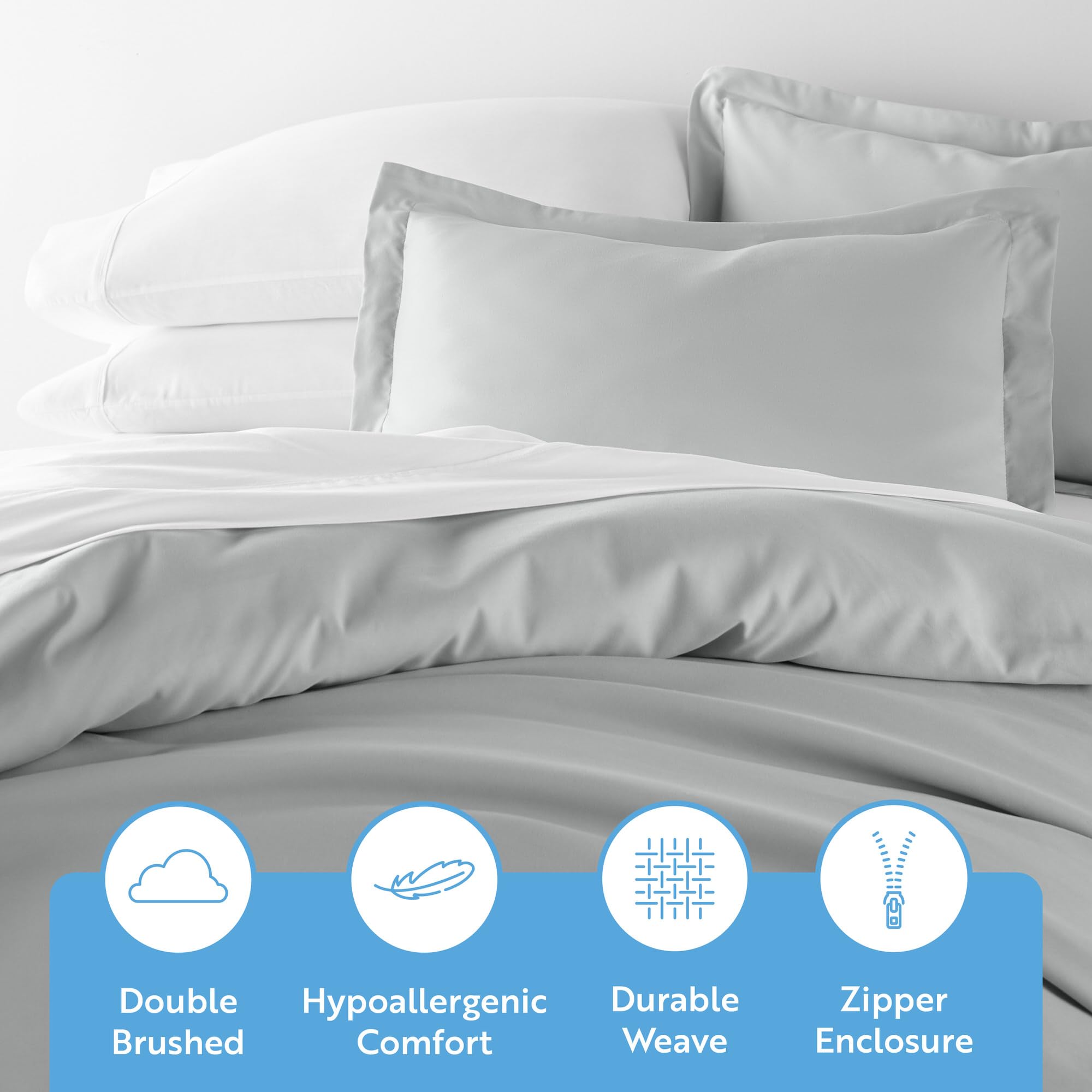 Ienjoy Home Hotel Collection Soft Brushed Microfiber Duvet Cover Set, King, Lgray (Bll-Duvet -King-Lgray)