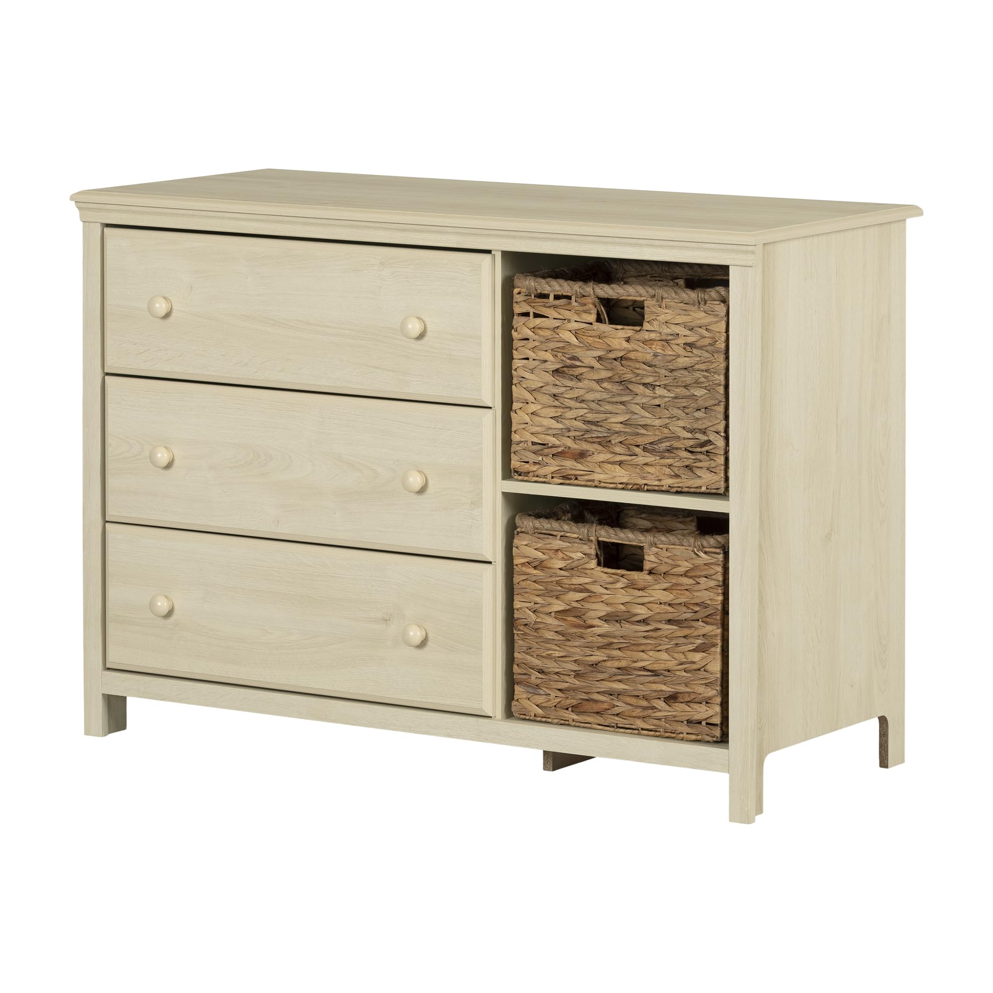 South Shore Cotton Candy 3-Drawer Dresser with Baskets Bleached Oak, Coastal