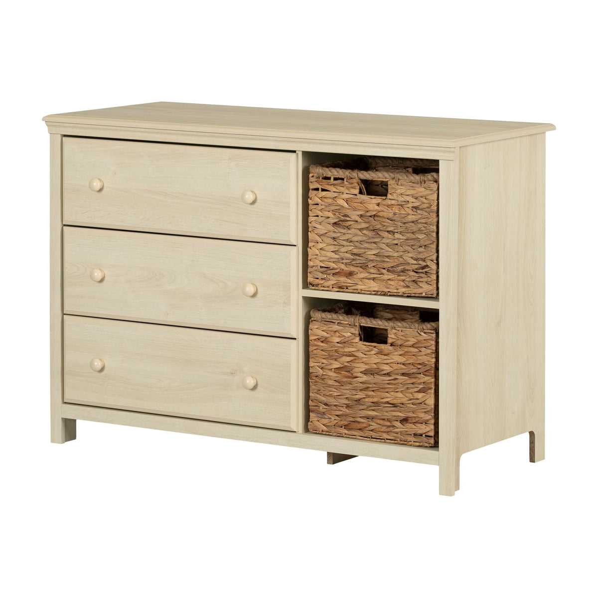 South Shore Cotton Candy 3-Drawer Dresser with Baskets Bleached Oak, Coastal