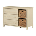 South Shore Cotton Candy 3-Drawer Dresser with Baskets Bleached Oak, Coastal