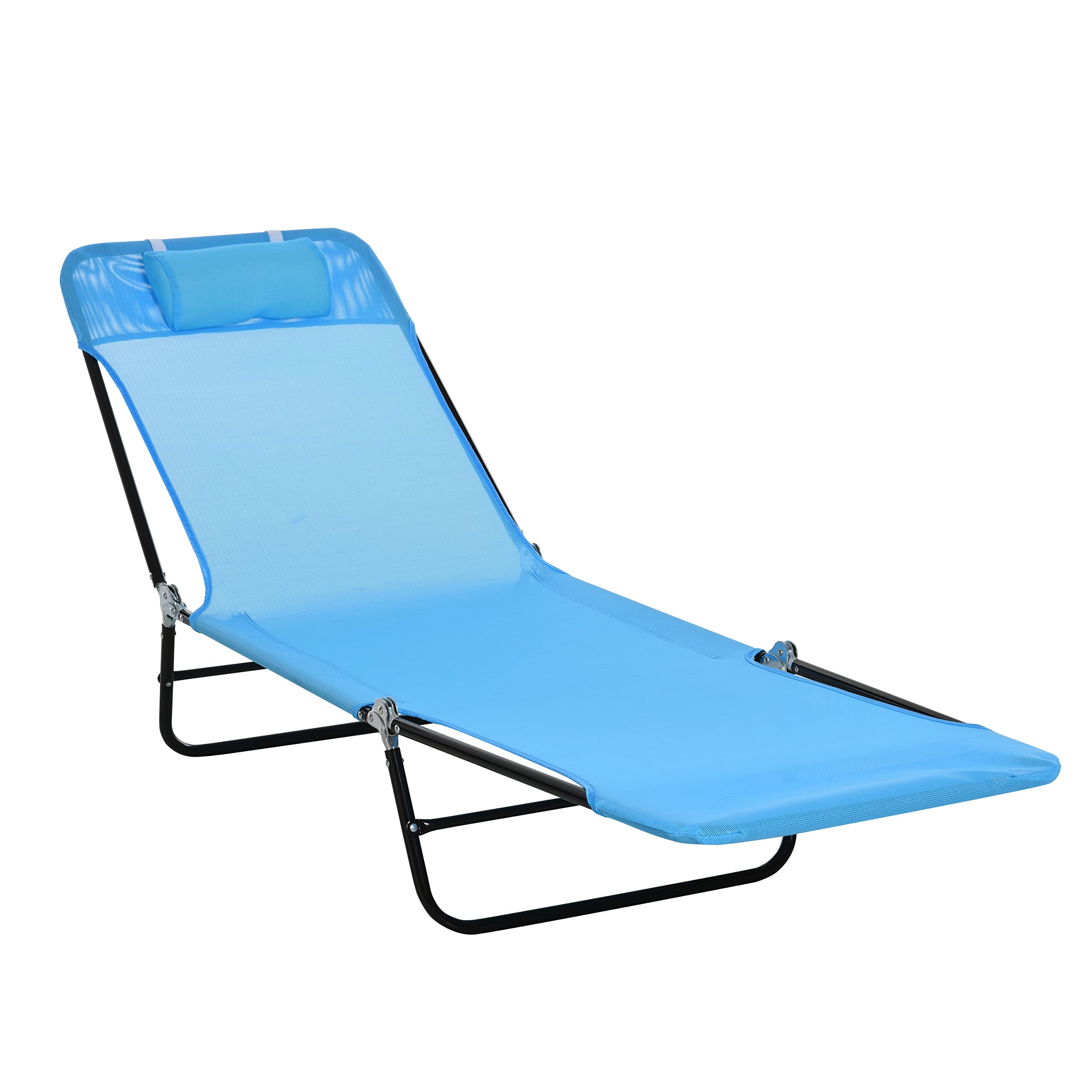 Outsunny Folding Chaise Lounge Chair, Pool Sun Tanning Chair, Outdoor Lounge Chair With Reclining Back, Breathable Mesh Seat, Headrest For Beach, Yard, Patio, Blue