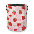 Laundry Basket,Pink Strawberry Foldable Clothes Hamper with Handles,Cute Flower Waterproof Oxford Cloth Storage Organizer for Be