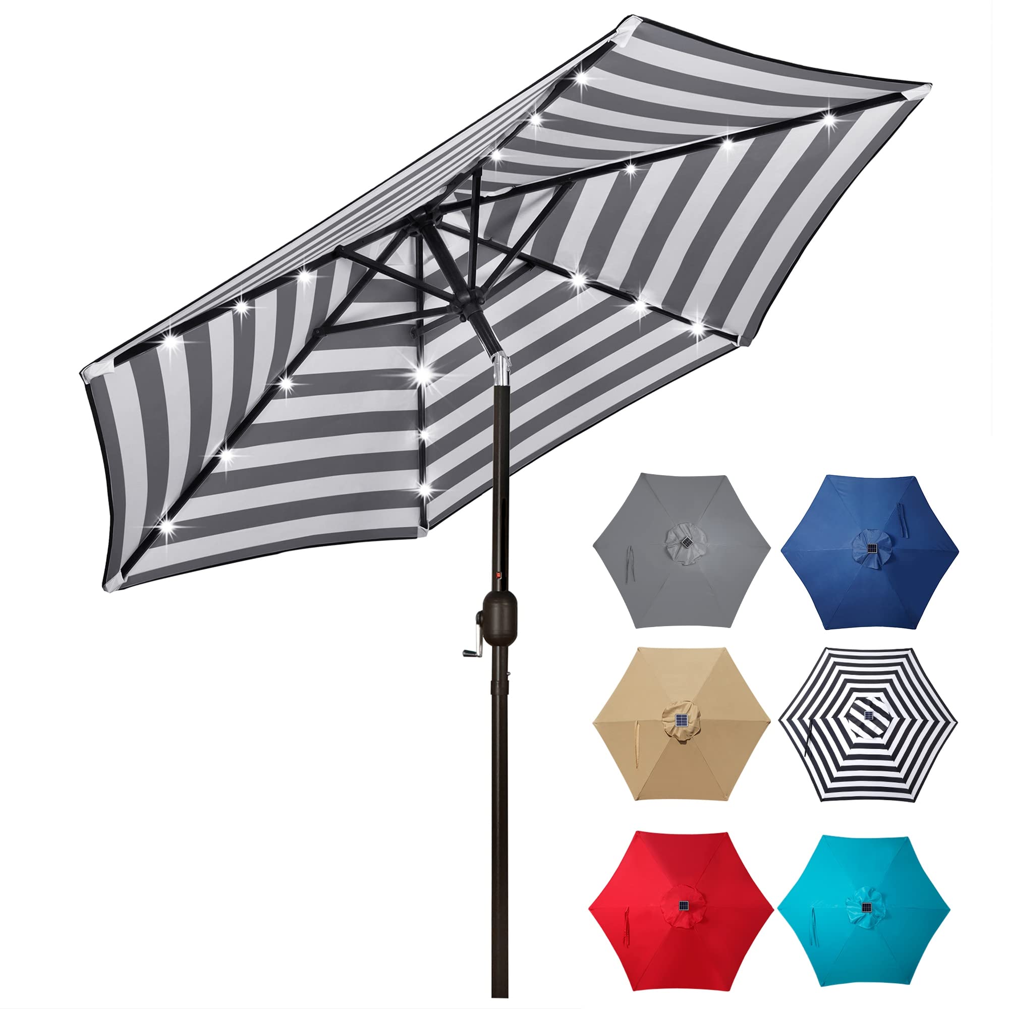 Blissun 7.5 Ft Solar Umbrella 18 Led Lighted Patio Umbrella Table Market Umbrella With Tilt And Crank Outdoor Umbrella For Garde