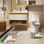 Tayney Boho Mid Century Shower Curtain Set With Toilet Lid Cover And Non-Slip Rugs, Abstract Green 4 Pcs Modern Minimalist Showe