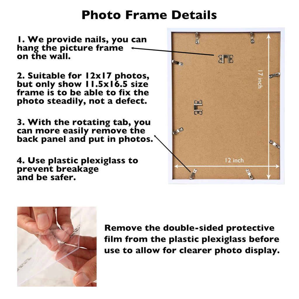 Jcjmy 12X17 White Picture Frame Set Of 6, Horizontal And Vertical Formats For Wall Hanging, 12 X 17 Wall Gallery Poster Photo Fr