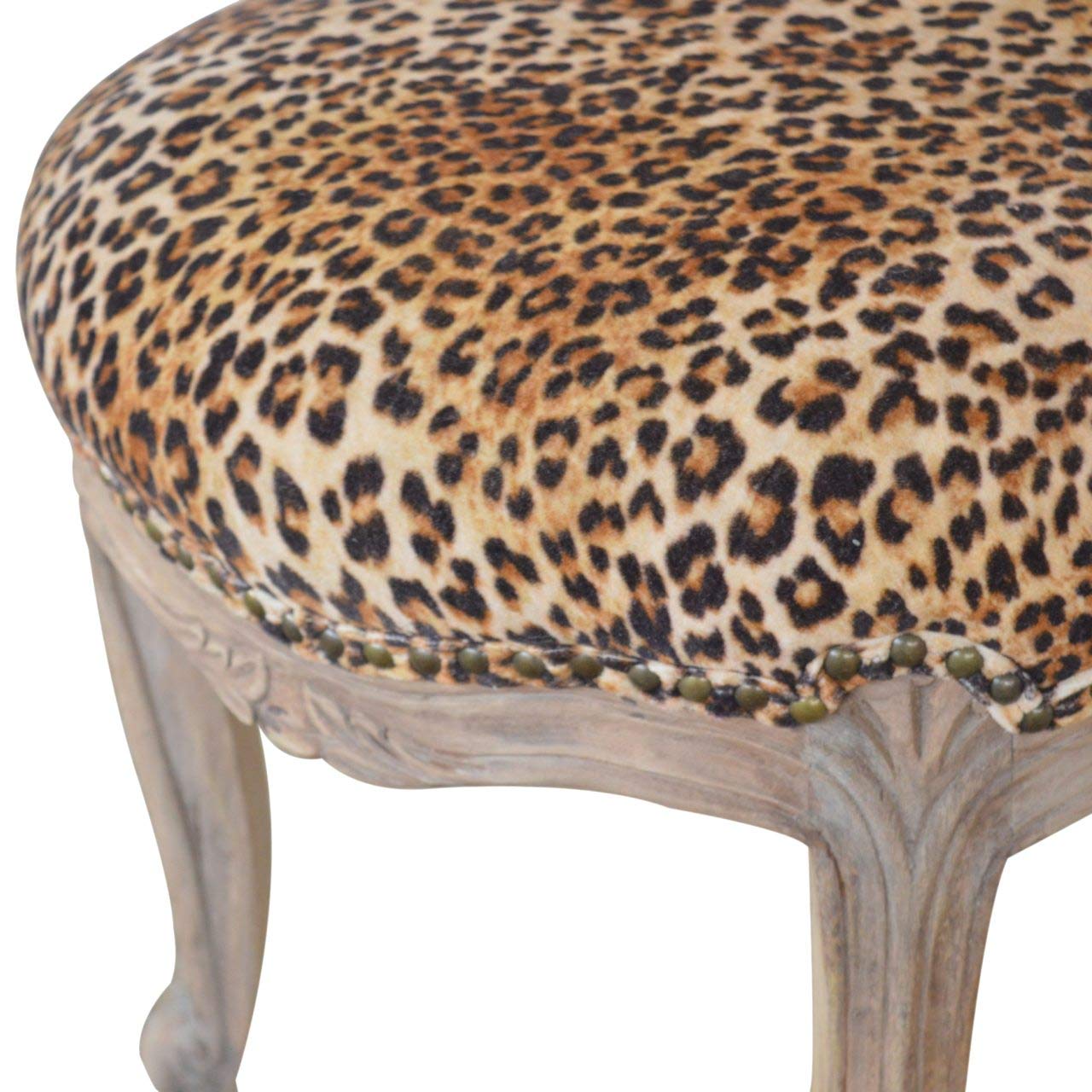 Artisan Furniture Studded Cabriole Legs Chair  One Size  Sunbleach  Leopard Print Fabric