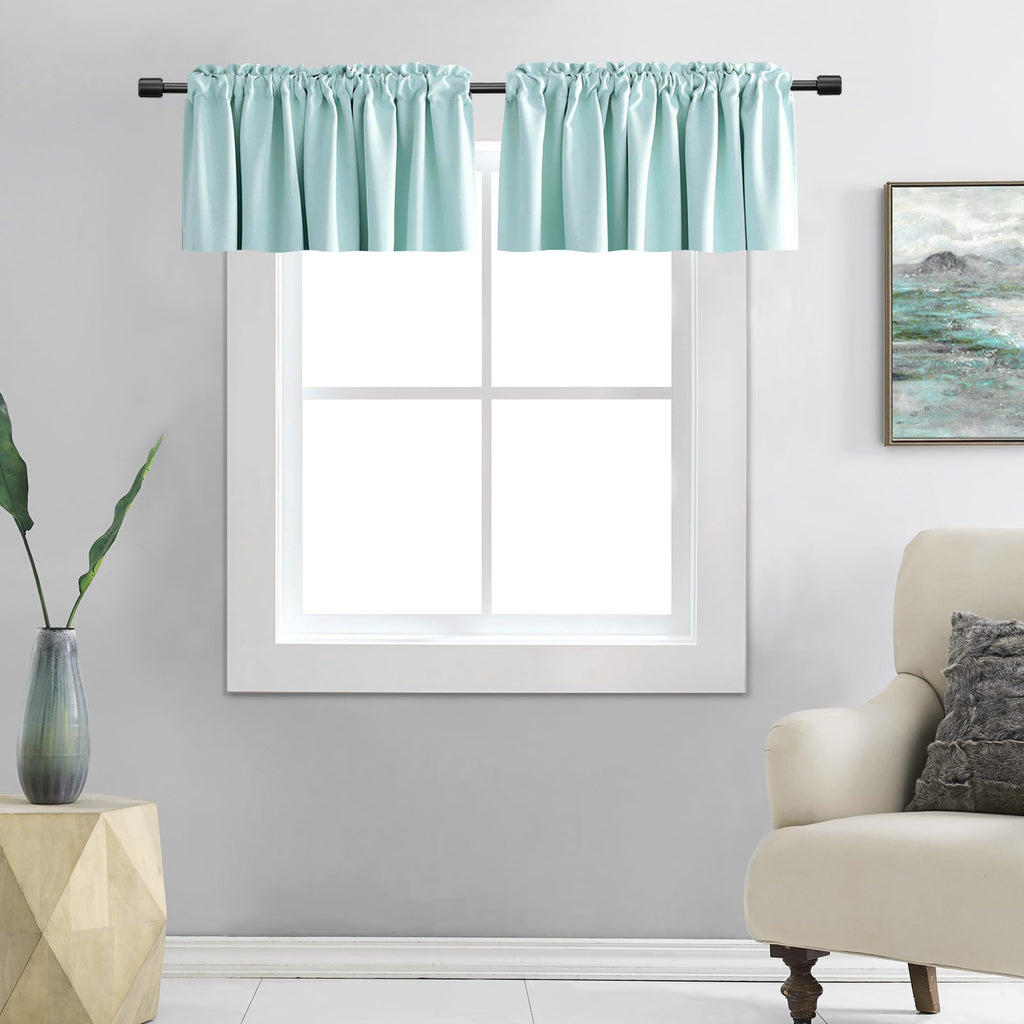 DONREN 2 Panels Room Darkening Aqua Valances for Windows - Rod Pocket Kitchen Window Treatment Valances (52 Wide by 16 Inches Lo