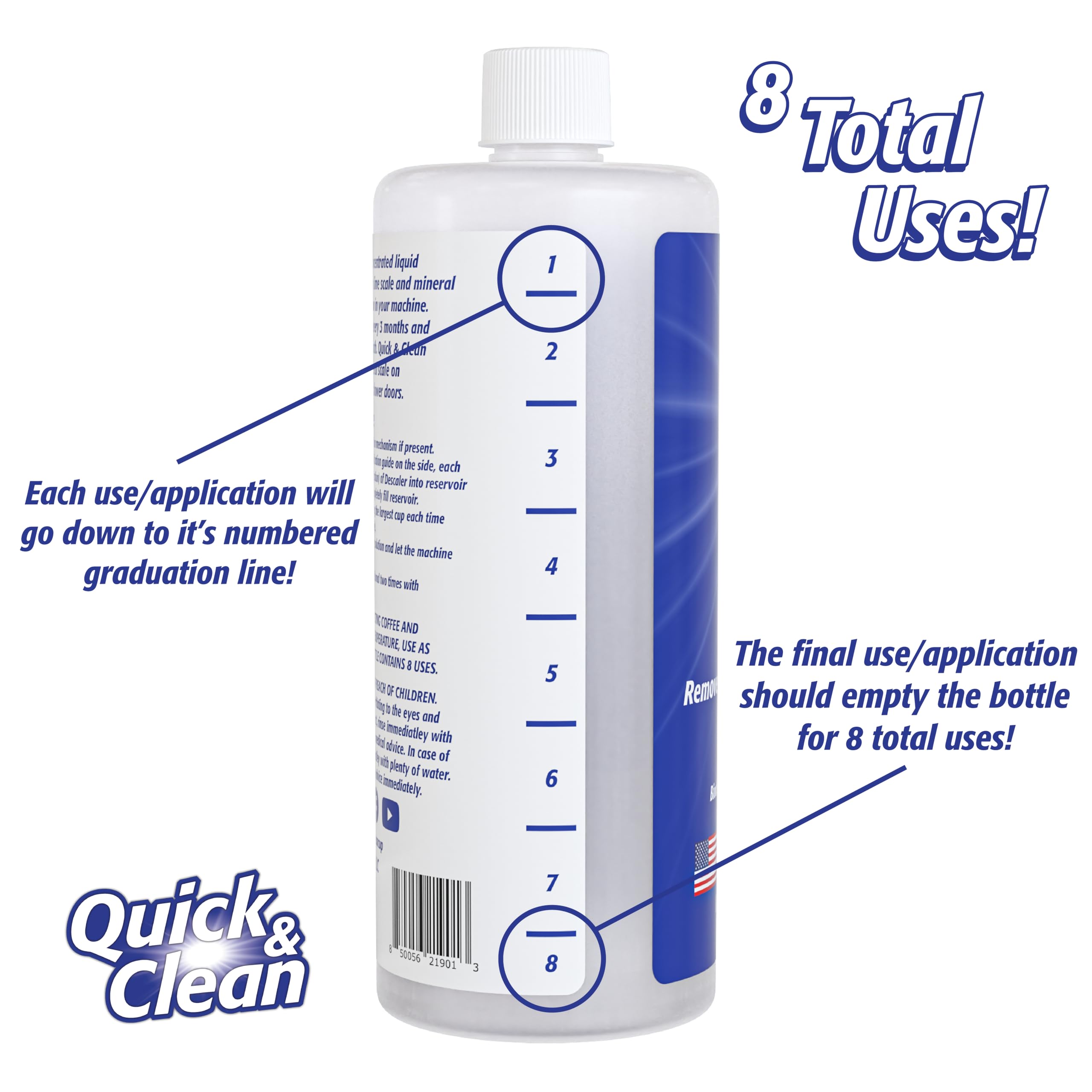 Quick & Clean 32Oz. Descaler (8 Total Uses) - Made In The Usa - Descaling Solution For Nespresso, Ninja, Delonghi, All Other Cof