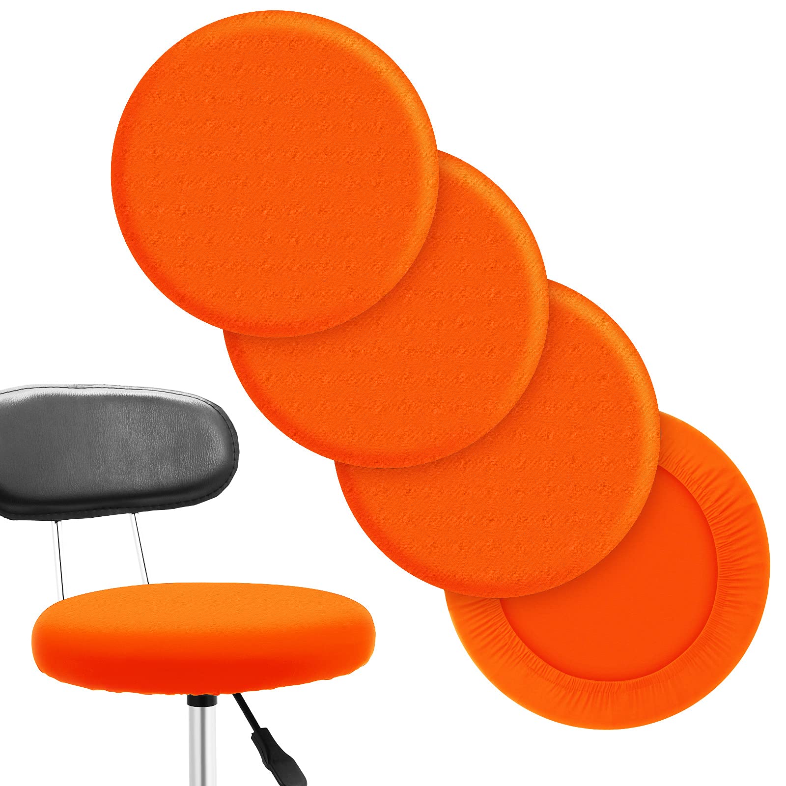 Tatuo Round Bar Stool Seat Covers Washable Stool Cushion Slipcover Elastic Bar Chair Covers For 14-17 Inch Chair (Orange,4 Piece