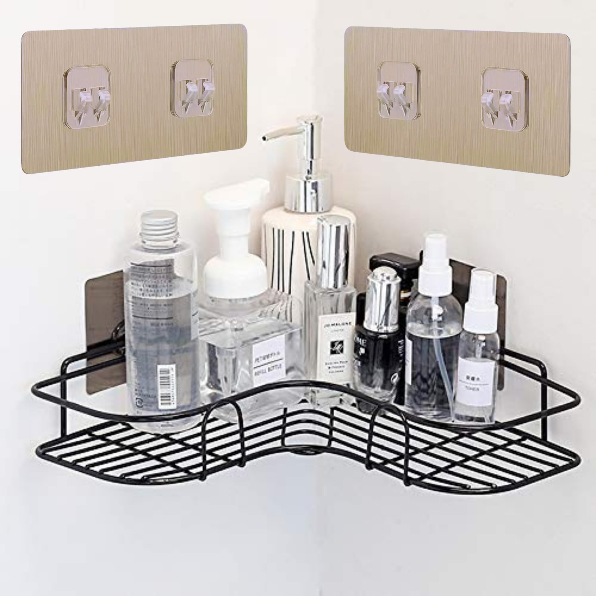 Misa Mart Pack Of 2 MultiPurpose SelfAdhesive Corner Shelf For Bathroom And Kitchen Without Drill (Metal, Black) Powder Coated
