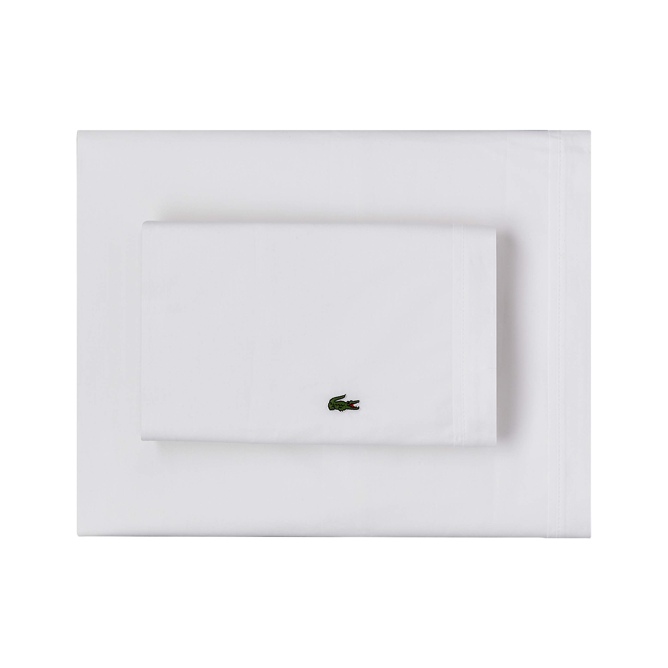 Lacoste 100% Cotton Percale Sheet Set, Solid, White, Full
