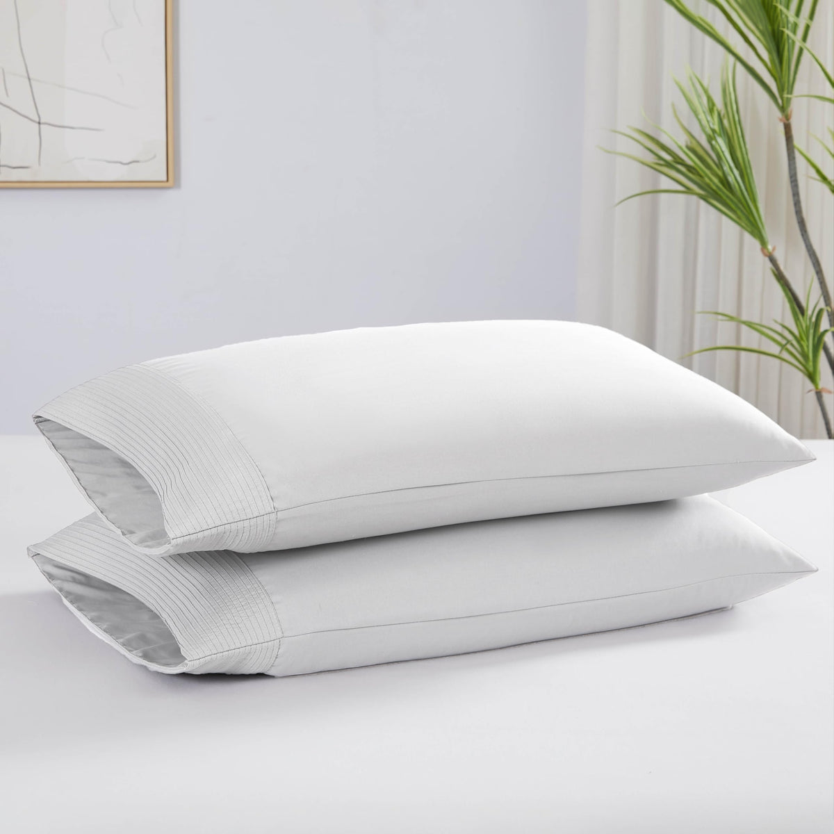 Southshore Fine Living, Inc. Pleated White Pillow Cases Queen Size Set Of 2, Luxurious Brushed Microfiber Pillowcases For Full,
