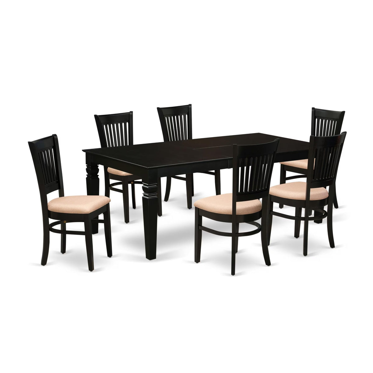 East West Furniture LGVA7-BLK-C 7 Piece Modern Dining Table Set Consist of a Rectangle Wooden Table with Butterfly Leaf and 6 Linen Fabric Kitchen Dining Chairs, 42x84 Inch, Black