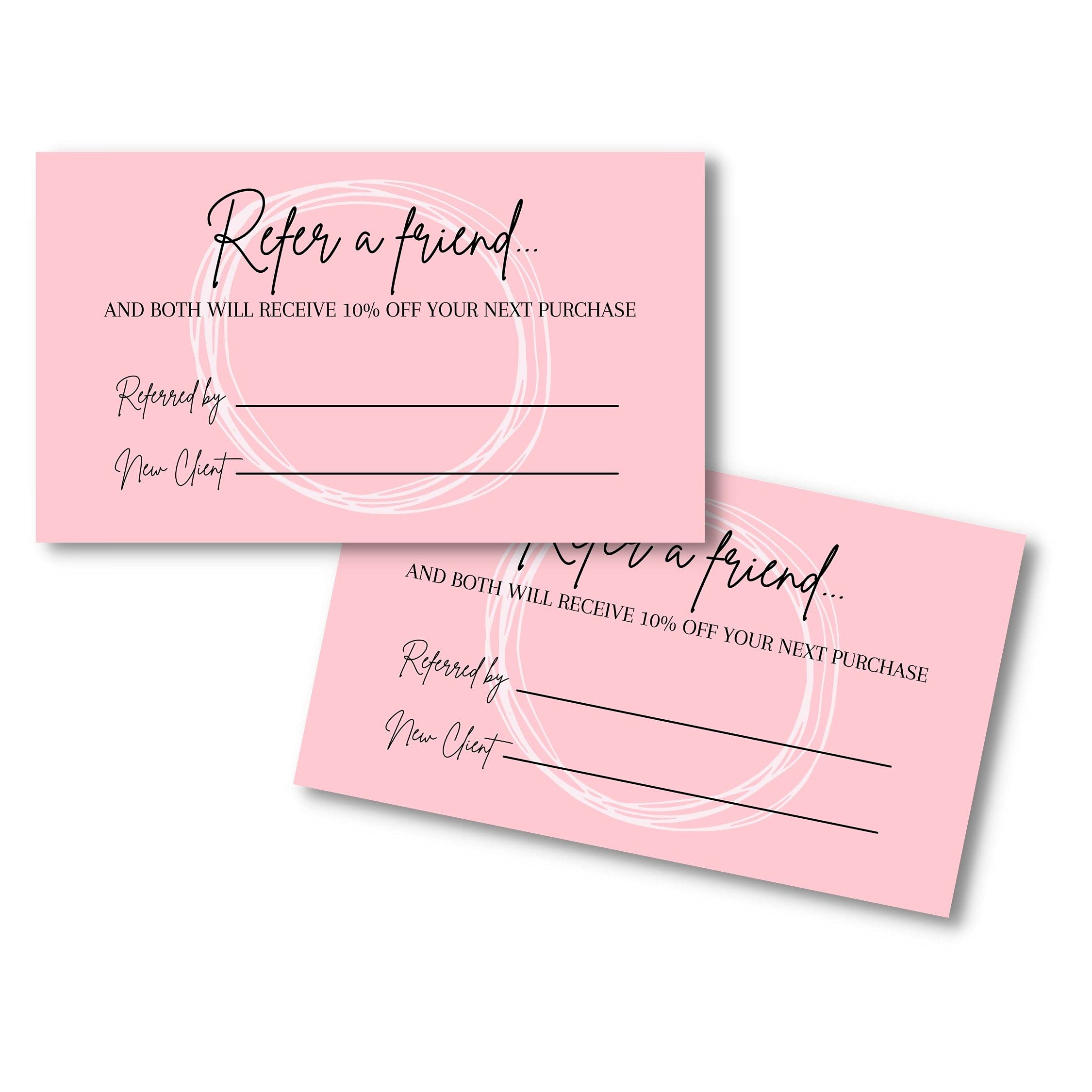 Referral Cards | 50 Pack | One Sided Referral Discount Card | 2X3.5' Inches Business Sized Cards | Pink Card Design