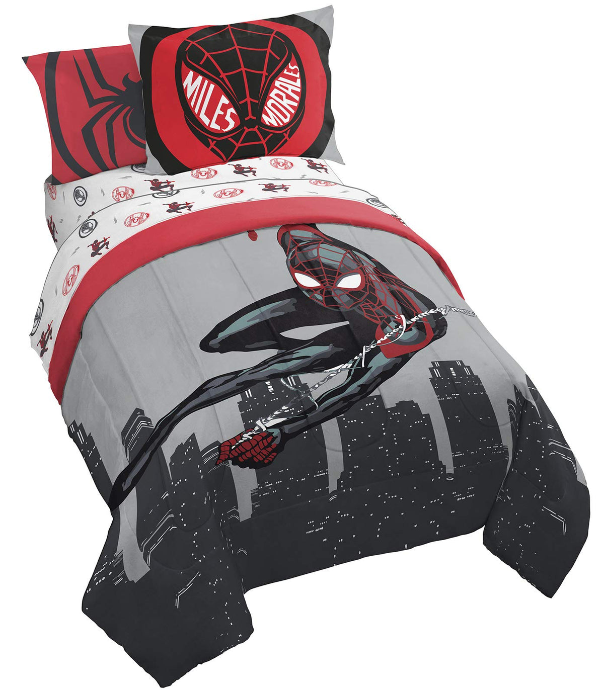 Jay Franco Marvel Miles Morales New Kid 7 Piece Full Bed Set - Includes Comforter & Sheet Set Bedding - Super Soft Fade Resistan