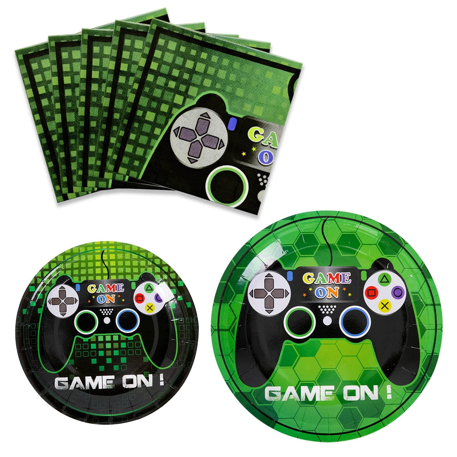 WERNNSAI Game Party Supplies Kit - Video Game Themed Party Packs Game Lovers Dinner Dessert Plates Napkins Gaming Party Favor fo