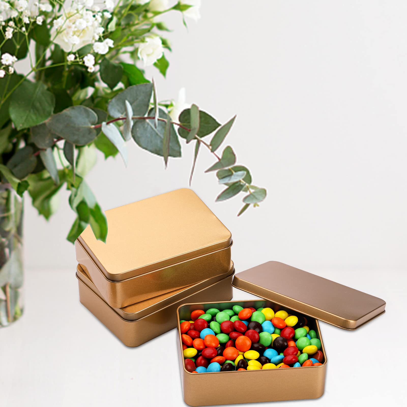 Peohud 16 Pack Rectangular Tin Boxes With Lids, Empty Hinged Tins, Metal Storage Organizer Tins For Candy, Treats, Gifts, Favors