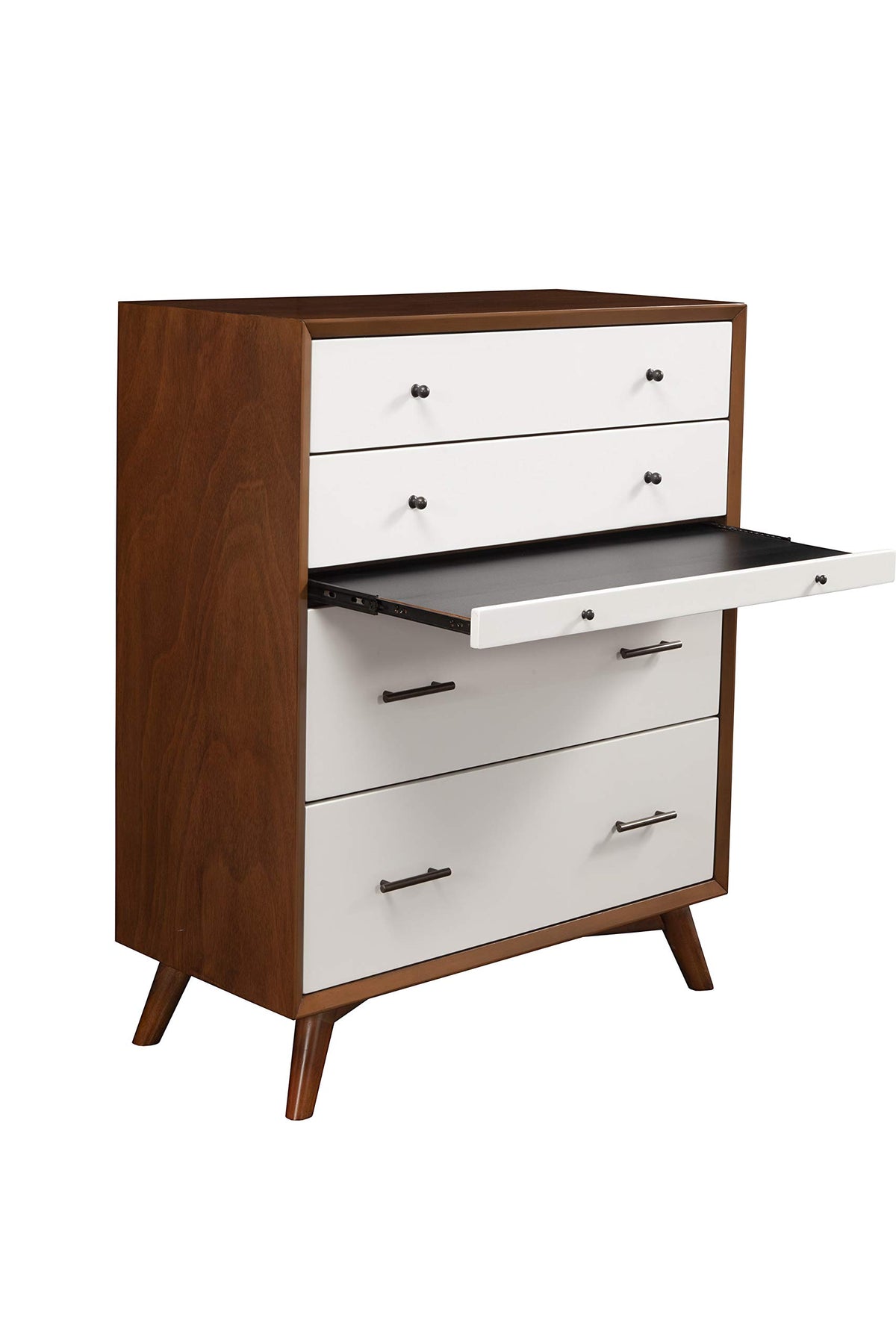 Alpine Furniture Flynn 4-Drawer Mahogany And Okoume Veneer Multifunction Chest, Acorn/White