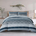 Lekesky Duvet Cover Queen Size, Soft Microfiber Boho Aztec Quilt Cover Set Blue Bohemian Queen Bedding Duvet Cover Sets With Zip
