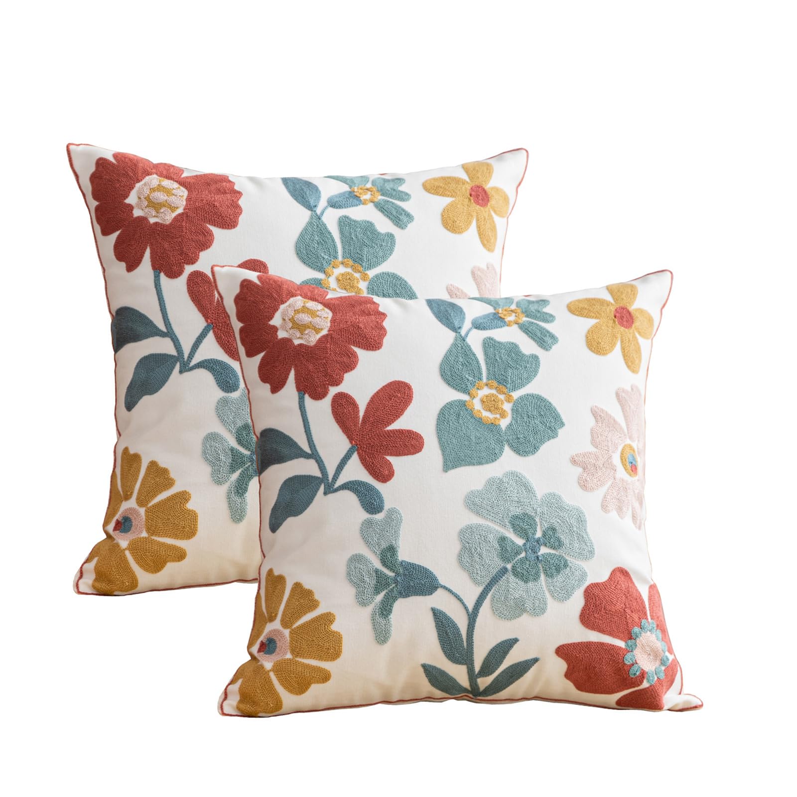 Yicabinet Pack Of 2 Throw Pillow Covers,Embroidered Flower Pillow Case Soft Square Decorative Pillowcases For Home Sofa Couch 18